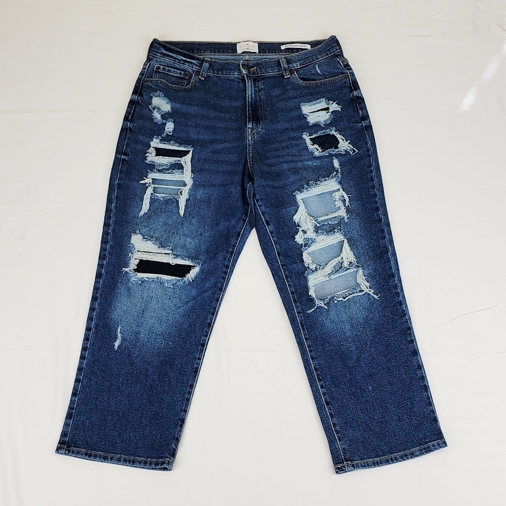 True Craft Cropped Baggy Straight Ripped Jeans Pants